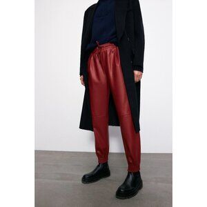 NWOT Zara burgundy red faux leather jogger inspired pants, S
